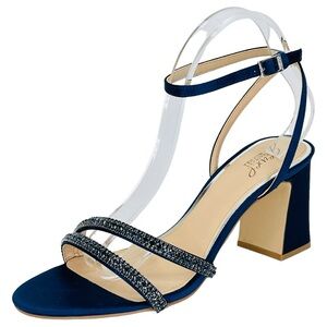 Jewel Badgley Mischka Rosa Navy Satin Rhinestone Womens Heels Size 10M